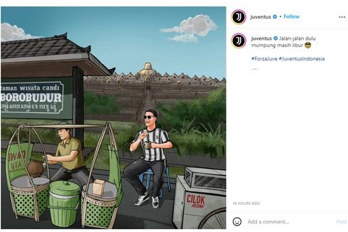 Akun Resmi Juventus Unggah Foto Berjalan-jalan ke Borobudur Menikmati Dawet Ayu dan Cilok