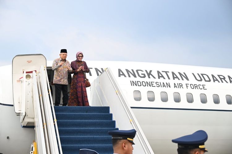 Wakil Presiden (Wapres) RI Ma’ruf Amin didampingi Ibu Hj. Wury Ma’ruf Amin beserta rombongan mulai mengawali rangkaian kunjungan kerja (kunker) ke Provinsi Kepulauan Bangka Belitung, Aceh, dan Jawa Tengah (Jateng), Selasa (28/5/2024).