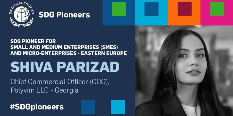 Shiva Parizad dari Georgia diganjar penghargaan SDG Pioneers 2024 yang digelar oleh United Nations (UN) Global Compact. Chief Commercial Officer (CCO) Polyvim tersebut menerima penghargaan tersebut dalam kategori usaha kecil dan menengah (UKM) dari regional Eropa Timur.