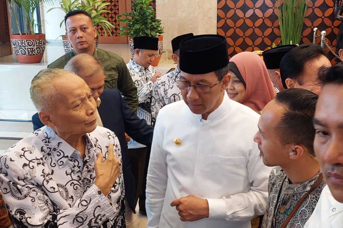 Penjabat Gubernur DKI Jakarta Heru Budi Hartono ditemui di Gedung Guru Indonesia, Kamis (18/5/2023).