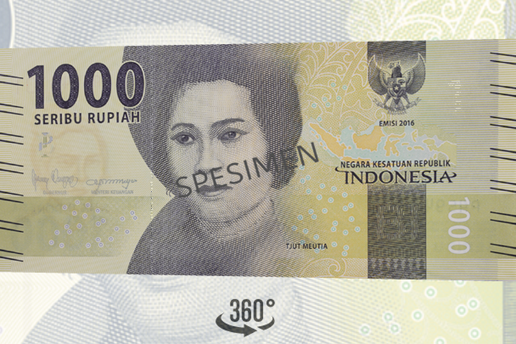 Gambar pahlawan Tjut Meutia di lembaran uang rupiah Rp 1.000