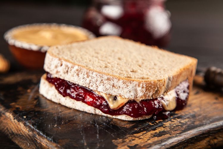 Peanut butter and jelly sandwich. 