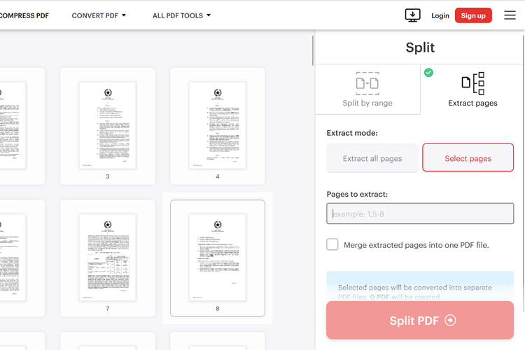 Ilustrasi cara memisahkan PDF tanpa aplikasi lewat IlovePDF.