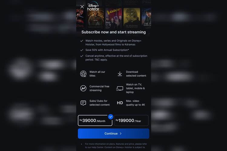Ilustrasi harga langganan Disney Plus Hotstar lama.