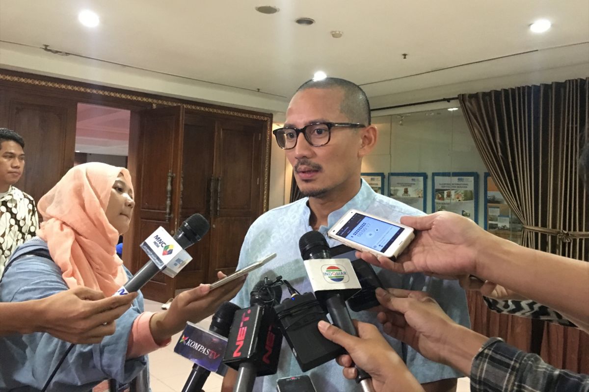 Wakil gubernur terpilih DKI Jakarta, Sandiaga Uno, saat menghadiri acara bertemakan Sukes Protokol Sukses Dunia Akhirat, di Graha Nandika, Sucofindo, Jakarta Selatan, Minggu (4/6/2017). 