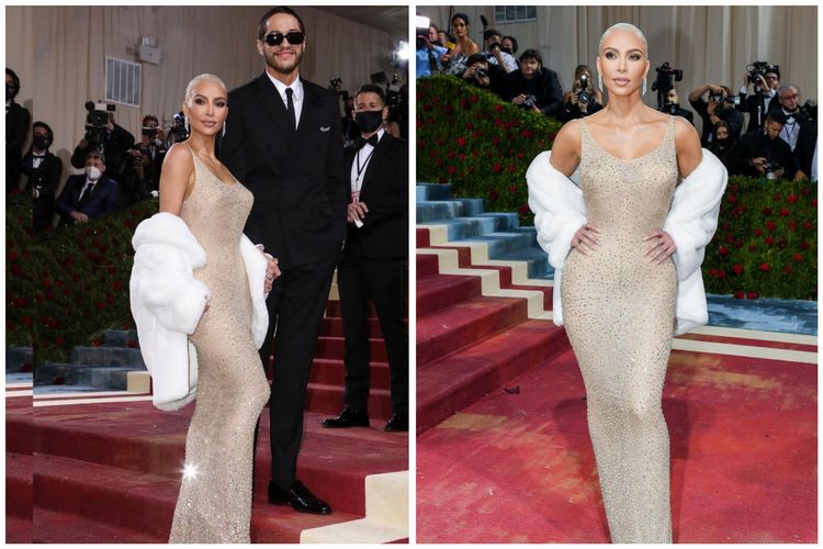 Kim Kardashian hadir di Met Gala 2022 bersama Pete Davidson mengenakan gaun ikonik Marylin Monroe