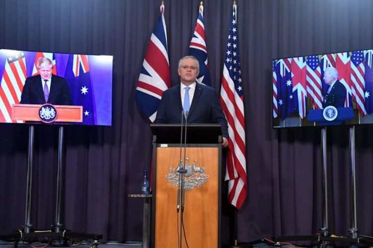 Pemimpin Australia Scott Morrison menggambarkan AUKUS sebagai kemitraan selamanya dengan AS dan Inggris
