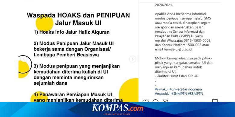 Waspada Hoaks Dan Penipuan Jalur Masuk Ui 2020 Berikut Detailnya Halaman All Kompas Com