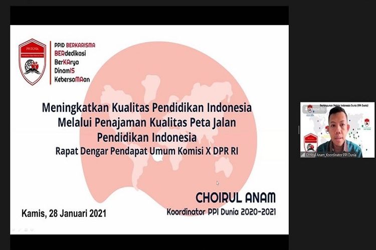  Choirul Anam memaparkan mengenai pentingnya peningkatan kualitas pendidikan di Indonesia dalam Rapat Dengar Pendapat Umum Panitia Kerja Peta Jalan Pendidikan Komisi X DPR RI, Kamis (28/1/2021).