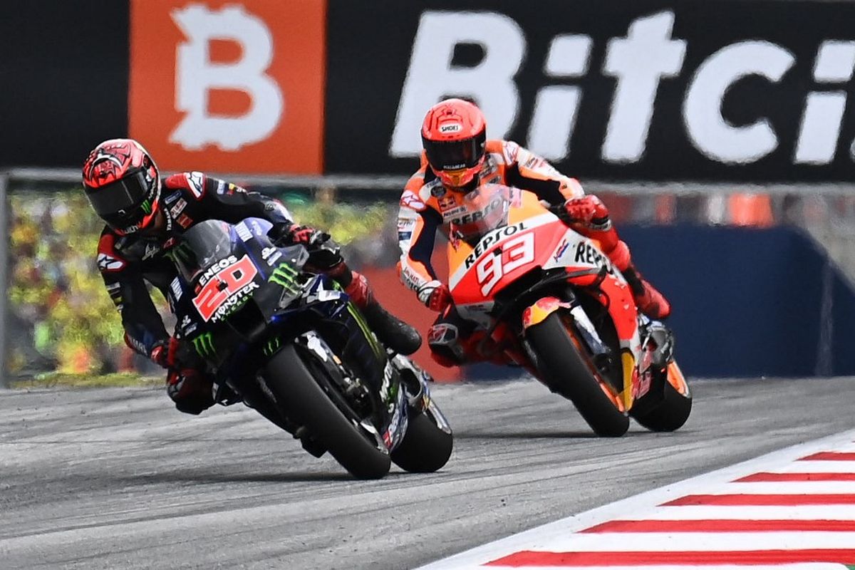 Marc Marquez saat berlaga pada MotoGP Austria 2021. (Photo by Joe Klamar / AFP)