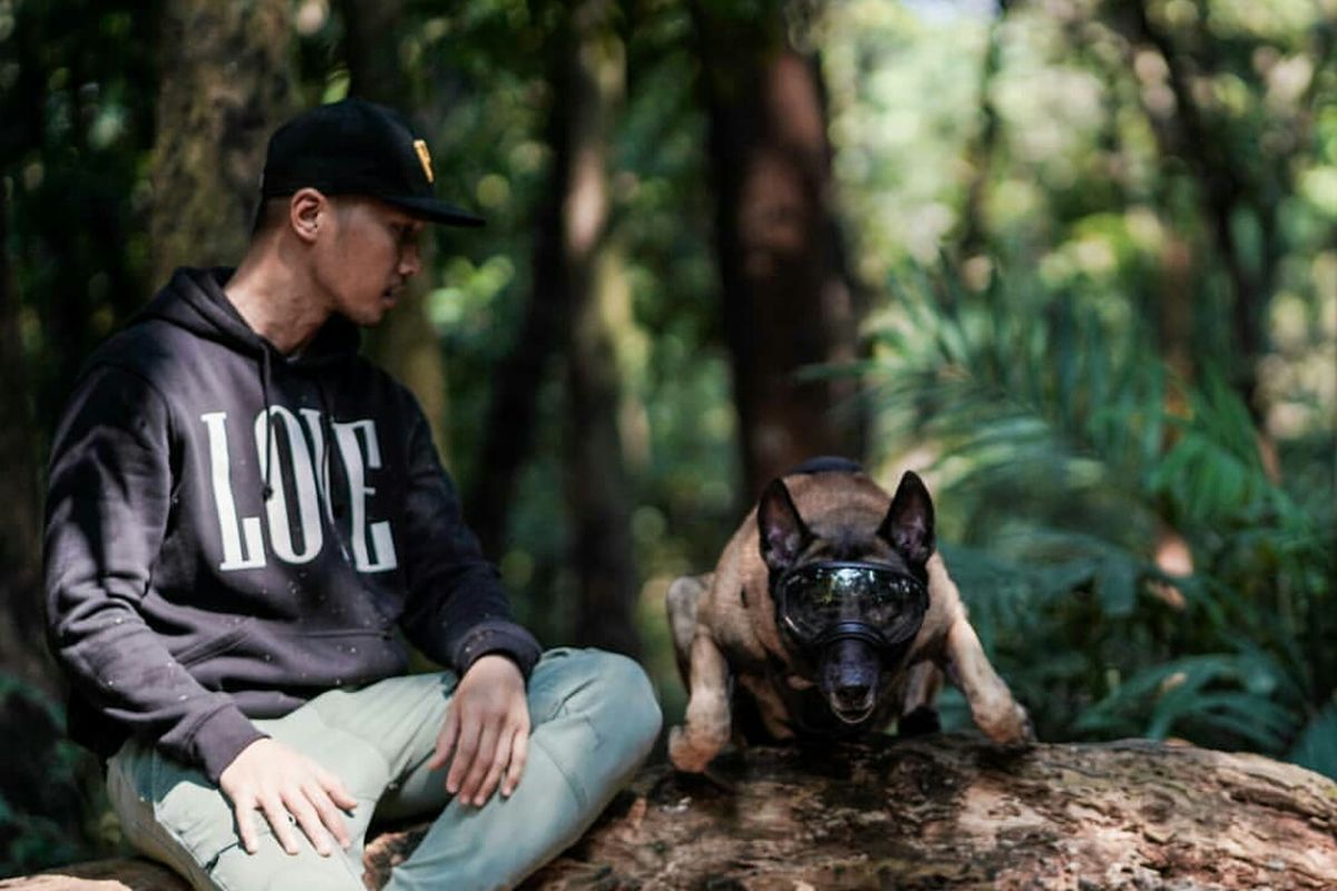 Presenter Bima Aryo dan anjing jenis belgian malinoisnya. 