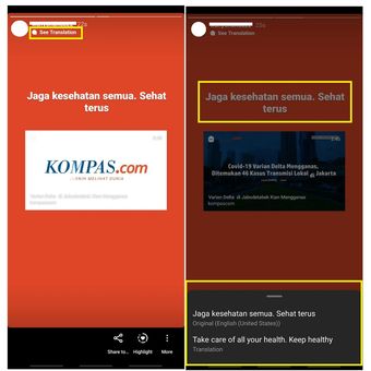 Fitur terjemahan di Instagram Story