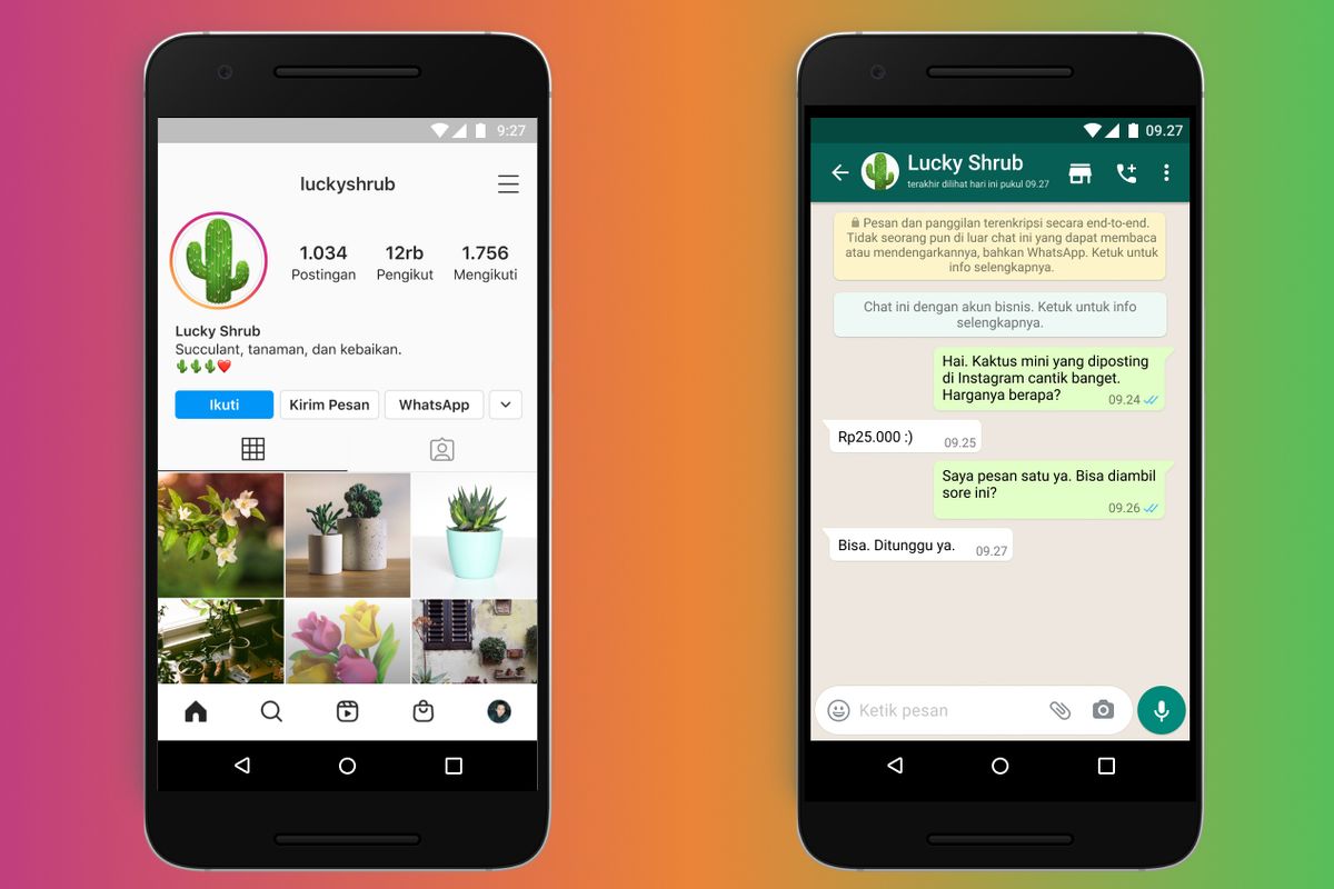 Ilustrasi fitur tautan antara akun bisnis Instagram dengan akun WhatsApp