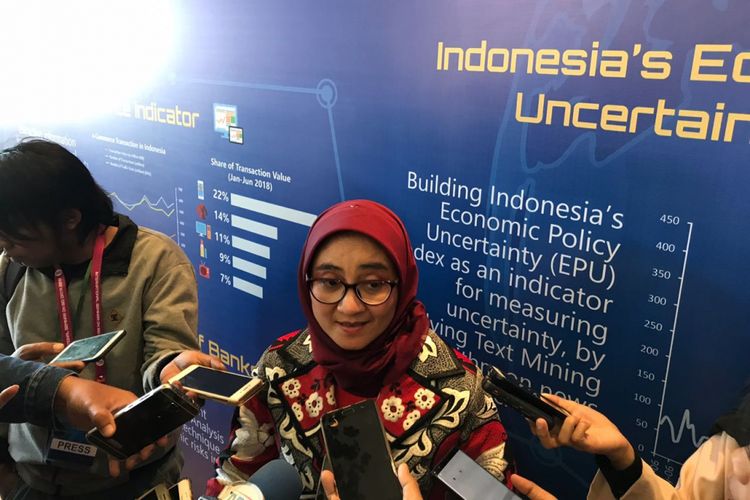 Direktur Eksekutif Departement Statistik Bank Indonesia, Yati Kurniati saat diwawancarai di Nusa Dua, Bali, Kamis (26/7/2018).