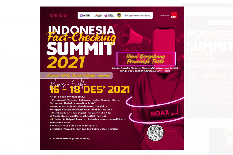 Indonesia Fact-Checking Summit 2021 akan digelar pada 16-18 Desember 2021.