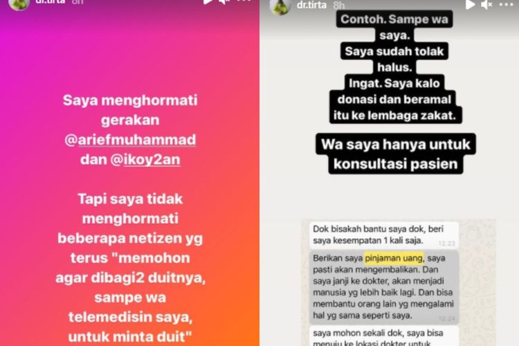 Instagram Story dr. Tirta soal ikoy-ikoyan.