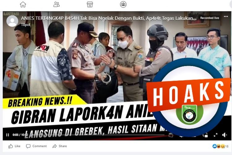 Tangkapan layar Facebook narasi yang menyebut Gibran melaporkan Anies Baswedan ke KPK