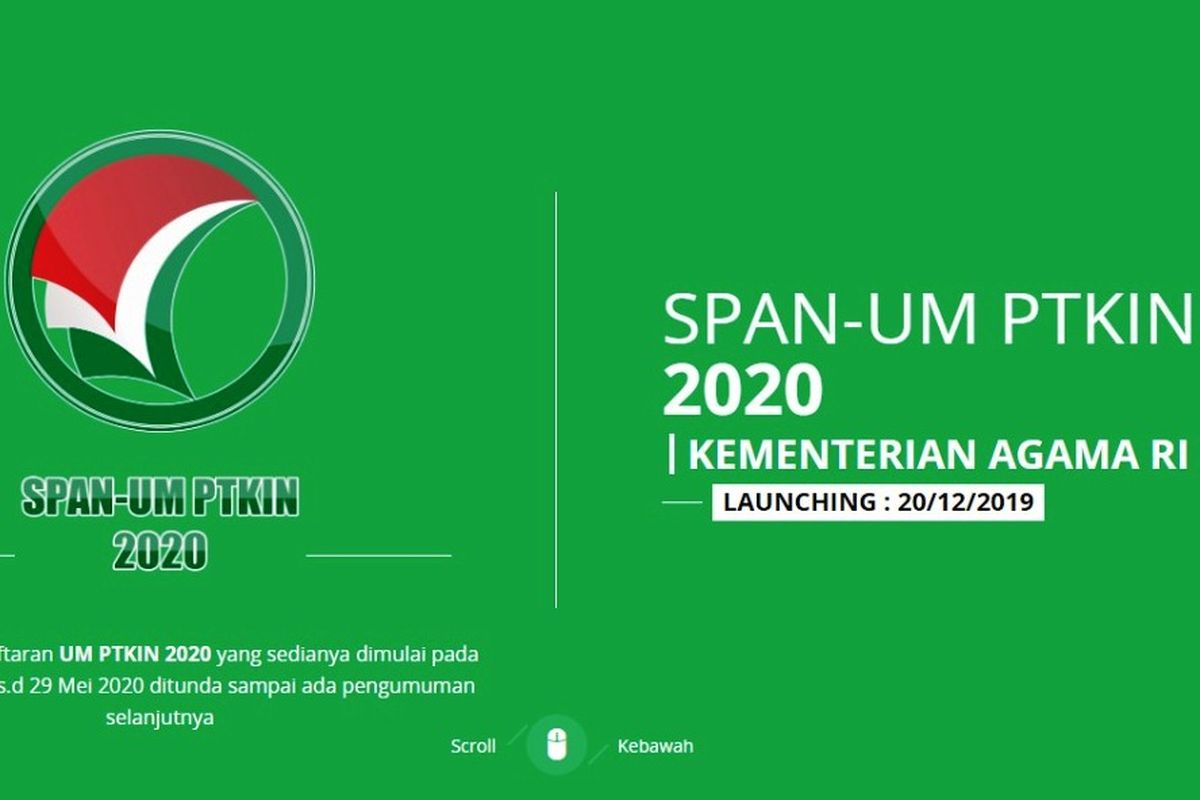 Tangkapan layar informasi SPAN-UM PTKIN 2020.
