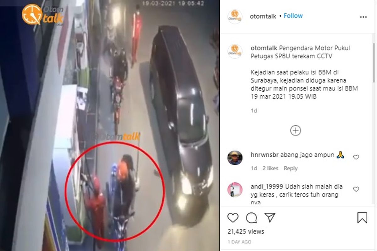 Video seorang pengendara sepeda motor viral karena memukul petugas SPBU.