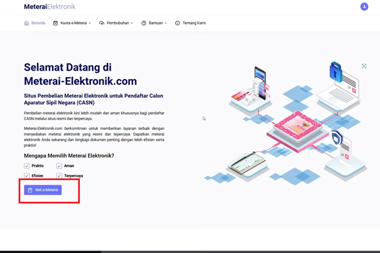 Ilustrasi cara beli e-meterai buat daftar CPNS 2024 di meterai-elektronik.com.