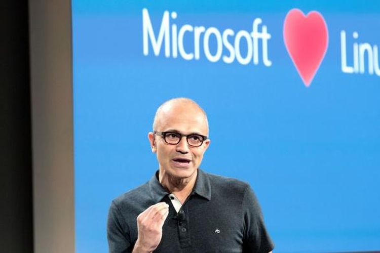 CEO Satya Nadella saat pengumuman SQL Server hadir di Linux, Maret 2016 lalu.