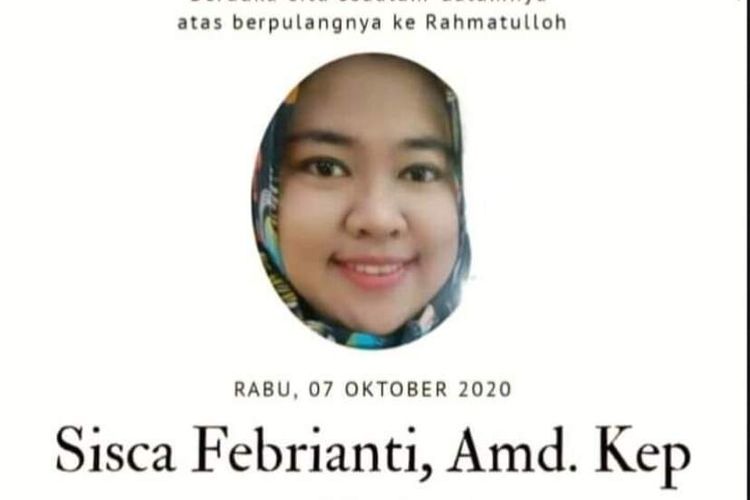 Sisca Febrianti (31) perawat di Rumah Sakit Ibnu Sina Pekanbaru, Riau, yang meninggal dunia akibat Covid-19.