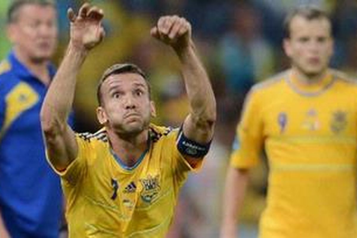 Kapten Ukraina, Andriy Shevchenko. Timnya bertekad mengalahkan Inggris di laga terakhir Grup D, Selasa atau Rabu (20/6/2012) dini hari WIB.