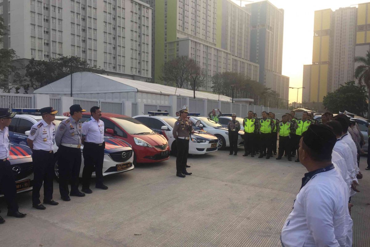 Ditlantas Polda Metro Jaya menggeler simulasi rute pengawalan  kendaraan atlet Asian Games 2018, Jumat (20/7/2018). Simulasi yang digelar kali ini merupakan simulasi yang ke dua setelah sebelumnya pernah digelar pada  Rabu dua pekan lalu.
