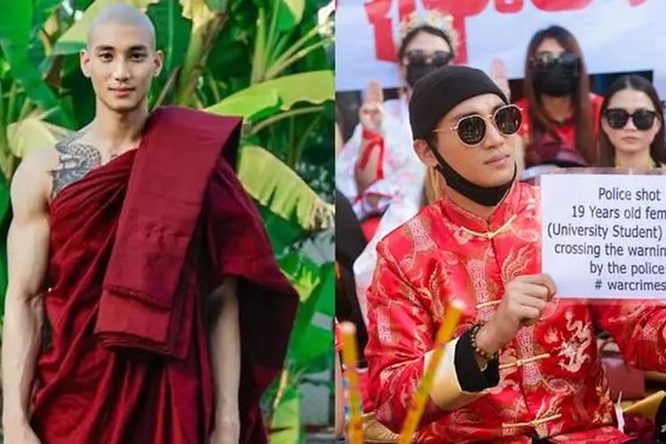 Kolase foto seorang aktor terkenal di Myanmar, Paing Takhon (24). Paing ditangkap aparat Myanmar saat dia sakit parah dari rumah ibunya di daerah North Dagon, Yangon, Myanmar, pada Kamis (8/4/2021).
