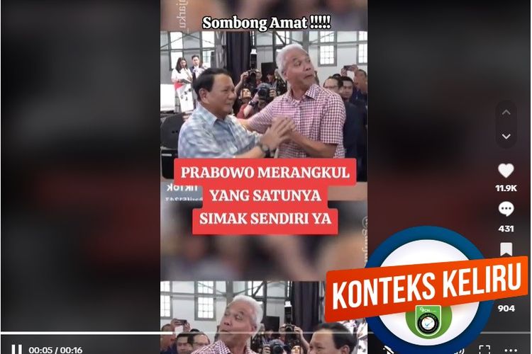 Tangkapan layar TikTok narasi yang menyebut Ganjat mengakui kemenangan Prabowo