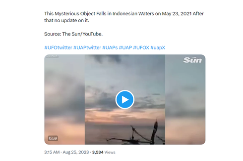 CEK FAKTA: Video Perlihatkan UFO Jatuh di Perairan Indonesia?