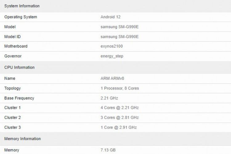 Bocoran hasil benchmark Galaxy S21 FE muncul di dunia maya. Ponsel ini konon menggunakan chipset Exynos 2100. 