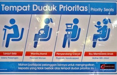 Tempat duduk prioritas di kereta untuk lanjut usia, wanita hamil, penyandang cacat, dan ibu membawa anak