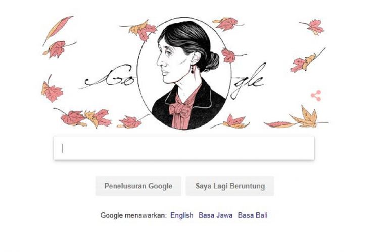 Google doodle hari Kamis (25/1/2018) yang menampilkan sosok Virginia Woolf.