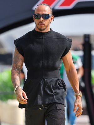 Mercedes' British driver Lewis Hamilton arrives at the Jeddah Corniche Circuit ahead of the third practice session of the 2023 Saudi Arabia Formula One Grand Prix in Jeddah on March 18, 2023. (Photo by Giuseppe CACACE / AFP)