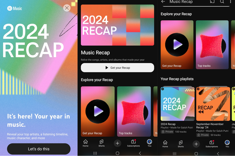 YouTube Music 2024 Recap sudah bisa diakses dengan cara mengeklik ikon profile  klik Your Recap  klik Get your Recap