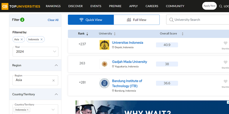 Ini Daftar Universitas Terbaik Di Indonesia Versi Qs Aur Hot Sex Picture