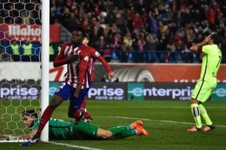 Thomas Partey mencetak gol penentu kemenangan Atletico atas Levante di Stadion Vicente Calderon, Sabtu (2/1/2016).