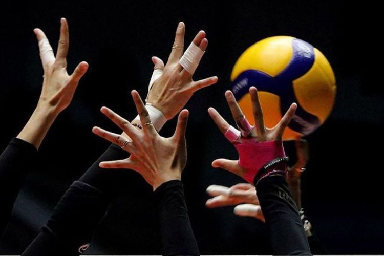 Ilustrasi pertandingan bola voli putri.