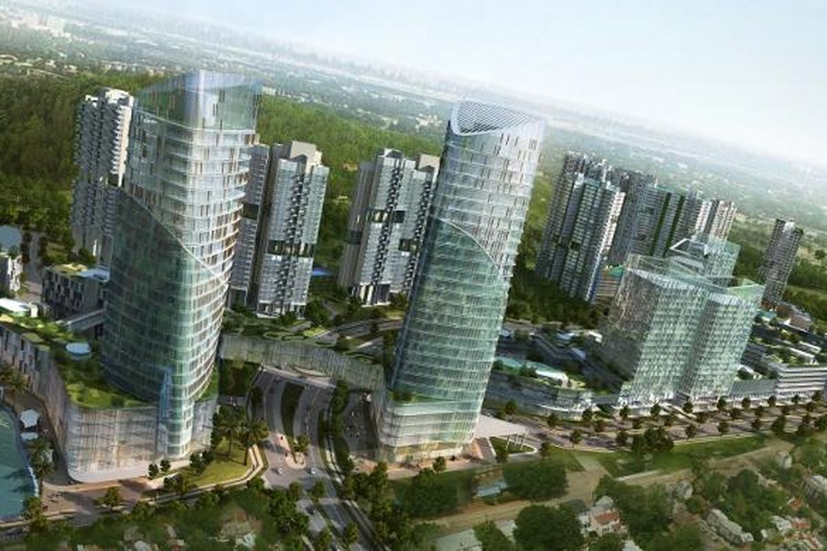 Citra kondominium dan pusat rekreasi Forest City Iskandar Malaysia.