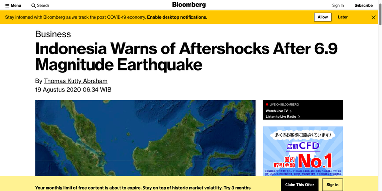 Gempa Bengkulu Bloomberg