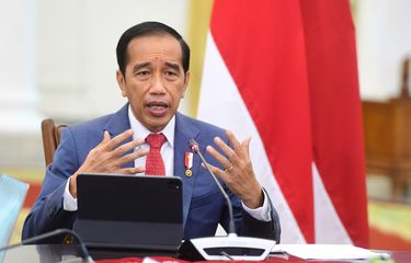 Presiden Joko Widodo menghadiri Forum Perekonomian Dunia (World Economic Forum) secara daring di Istana Kepresidenan Bogor, Jawa Barat, Kamis (20/1/2022). Dalam pertemuan tersebut, Presiden mengusulkan pembentukan badan kerja sama khusus pendanaan infrastruktur kesehatan. ANTARA FOTO/BPMI-Muchlis Jr/rwa.