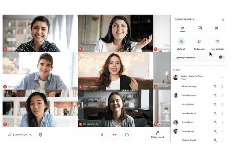 Ilustrasi fitur Mute all di Meet.