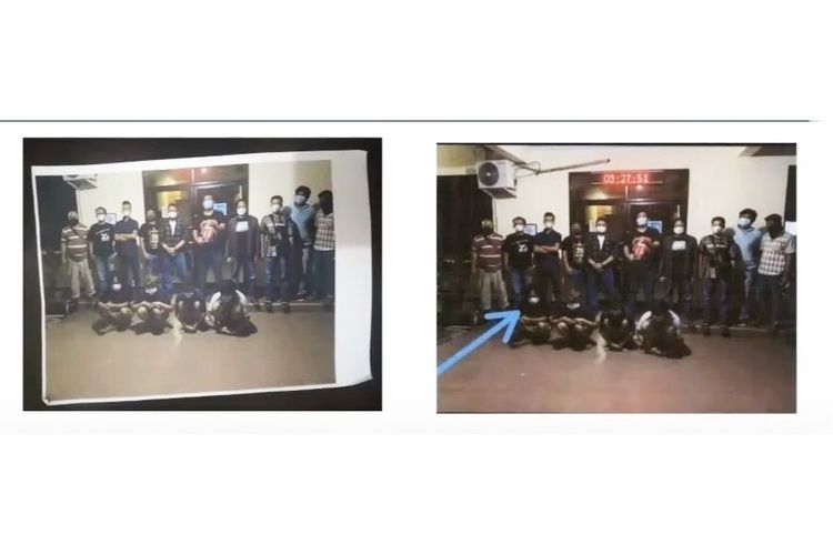 Foto versi kepolisian (kiri) yang diduga telah dimanipulasi untuk menghilangkan keterangan waktu pada foto aslinya (kanan), dalam kasus salah tangkap begal di Tambelang, Bekasi