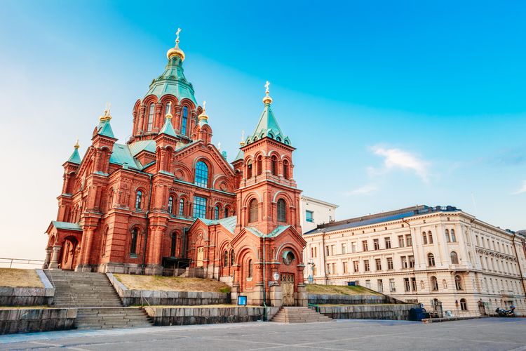 Uspenski Cathedral di bagian bukit di Helsinki, Finlandia. 