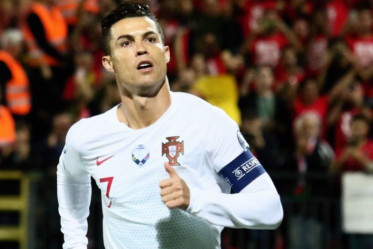 Cristiano Ronaldo tampil gemilang pada pertandingan Lithuania vs Portugal di Vilniusdengan mencetak 4 gol  dalam kualifikasi Euro 2020, 10 September 2019. 