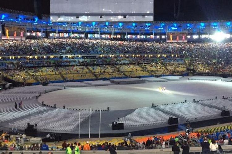 Suasana Stadion Maracana jelang upacara penutupan Olimpiade Rio 2016, Minggu (21/8/2016).