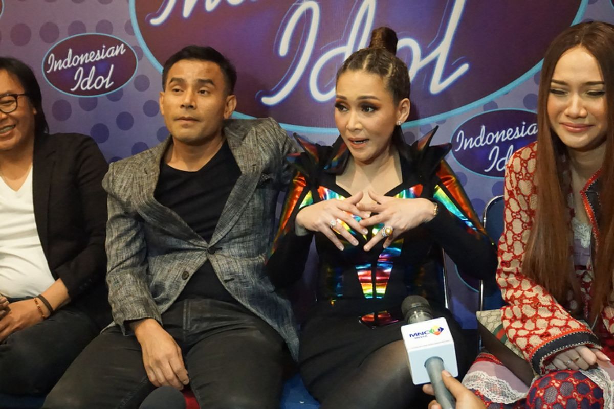 Ari Lasso, Judika, Maia Estianty dan Bunga Citra Lestari selaku juri Indonesian Idol 2018 dalam sesi wawancara di MNC Studios, Kebon Jeruk, Jakarta Barat, Selasa (3/4/2018).