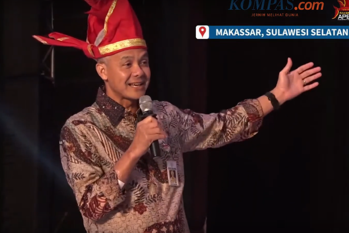 Ganjar Pranowo di acara Apeksi 2023 di Makassar, Kamis (13/7/2023).