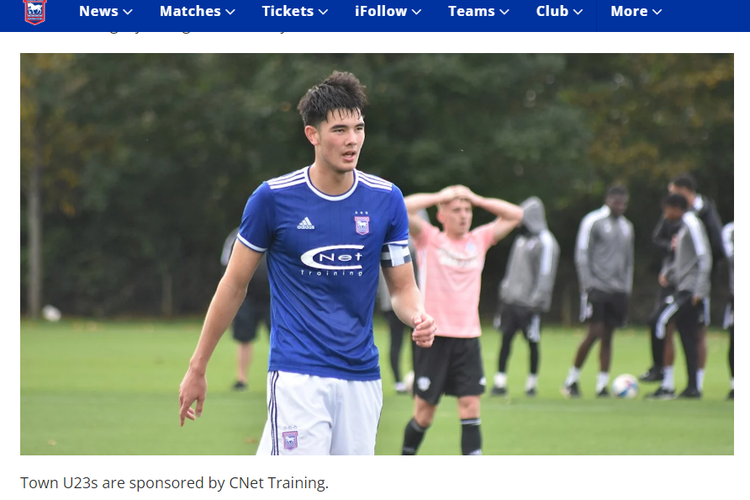 Bek timnas Indonesia Elkan Baggott saat beraksi bersama klubnya, Ipswich Town U23.